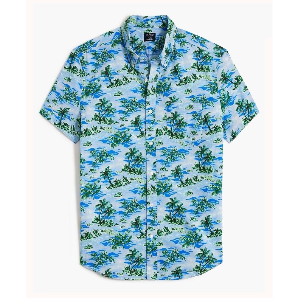 J. Crew Printed Short-Sleeve Slim Flex Casual Shirt Button Down Tropical Sz 
S